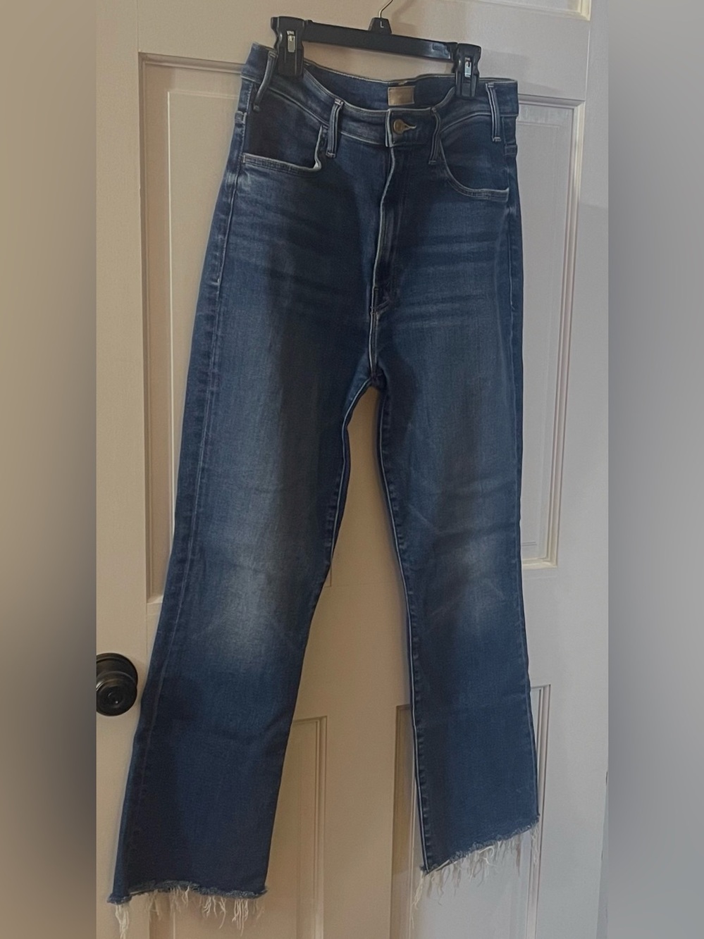 MOTHER Women's Blue Bootcut Jeans with Raw Hem the Hustler.